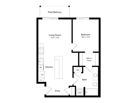 Floor plan for 1 bed, 1 bath, 706 sqft